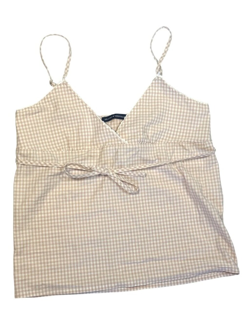 Brandy Melville Pinkish M Beige Gingham Cotton Adjustable Strap Camisole Top